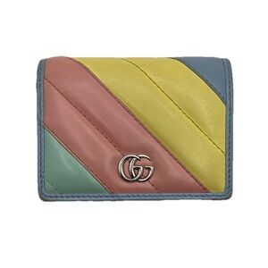 Authentic GUCCI GG Multi-color Marmont Compact Leather Trifold Wallet